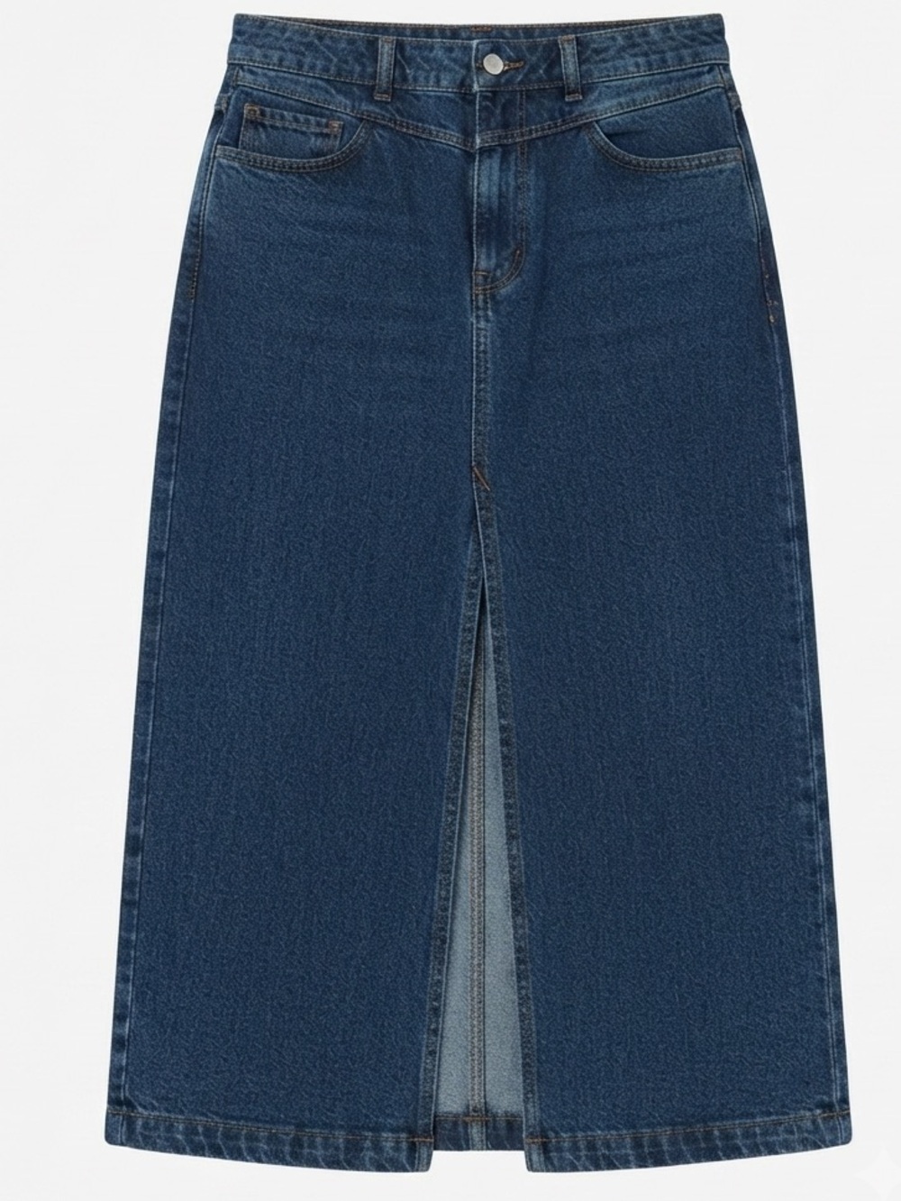 Lefties Vintage Denim Maxi Stretch High-Waisted Front Slit A-Line Jean Skirt